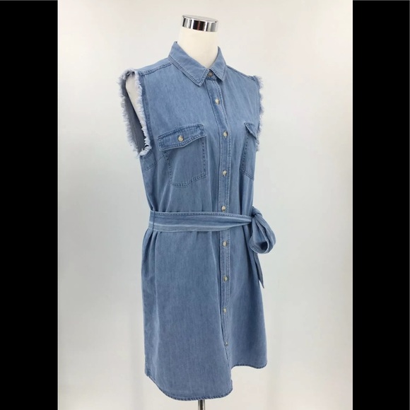 NWT 7 For All Mankind JAPANESE FABRIC Chambray‎ Dress Size: LARGE - Picture 7 of 8